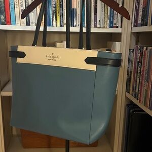 kate spade blue, white and black leather tote
